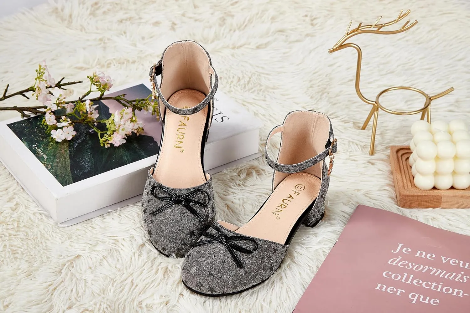 Girls Dress Shoes Closed Toe Heels Bowknot Ankle Strap Flower Pump Shoes Party Wedding School Sandals for Toddler Little Big Kid