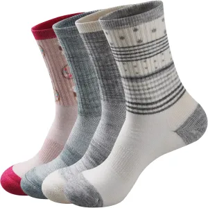 GKX Women's Cozy Merino Wool Hiking Cushion Crew Socks 4 Pairs