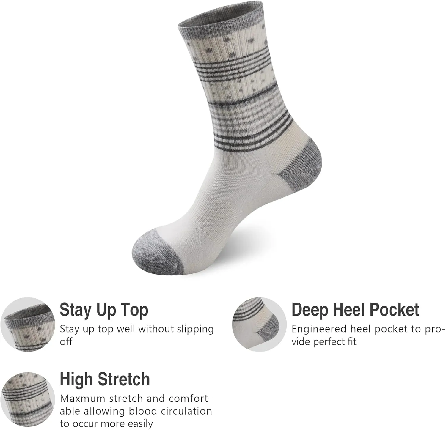 GKX Women's Cozy Merino Wool Hiking Cushion Crew Socks 4 Pairs