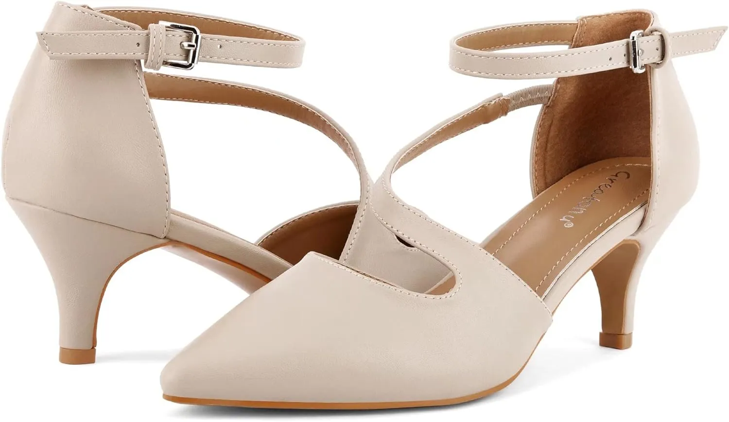Greatonu Women's Low Heel Pumps Pointed Toe Bridal Wedding Party Kitten Heel Pump Shoes
