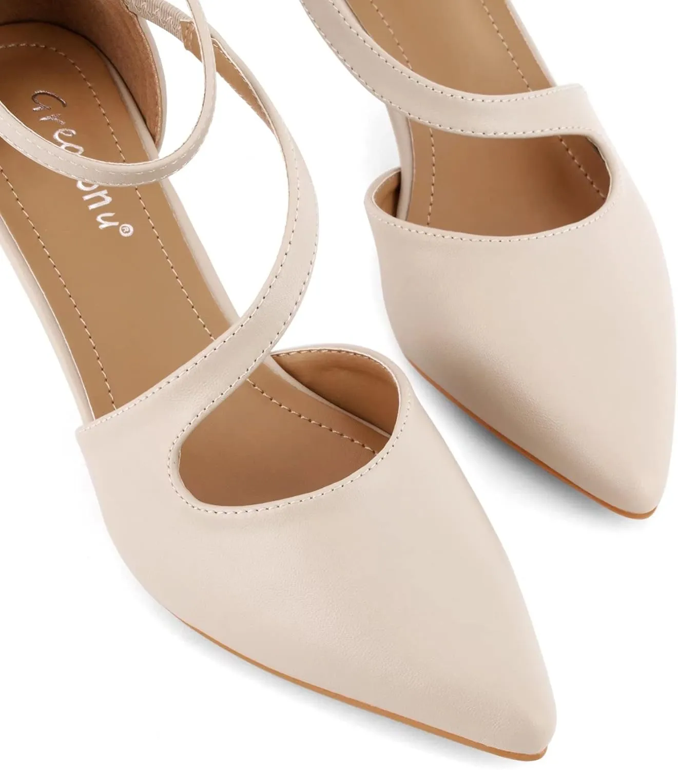 Greatonu Women's Low Heel Pumps Pointed Toe Bridal Wedding Party Kitten Heel Pump Shoes