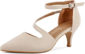 Greatonu Women's Low Heel Pumps Pointed Toe Bridal Wedding Party Kitten Heel Pump Shoes