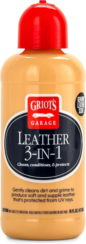 Griot’s Garage Leather 3-In-1, Leather Cleaner and Conditioner for Car Leather Seat Upholstery, Sofa, Jacket, Shoes, and More, Cleans, Conditions, and Protects, 16 Oz, 11019