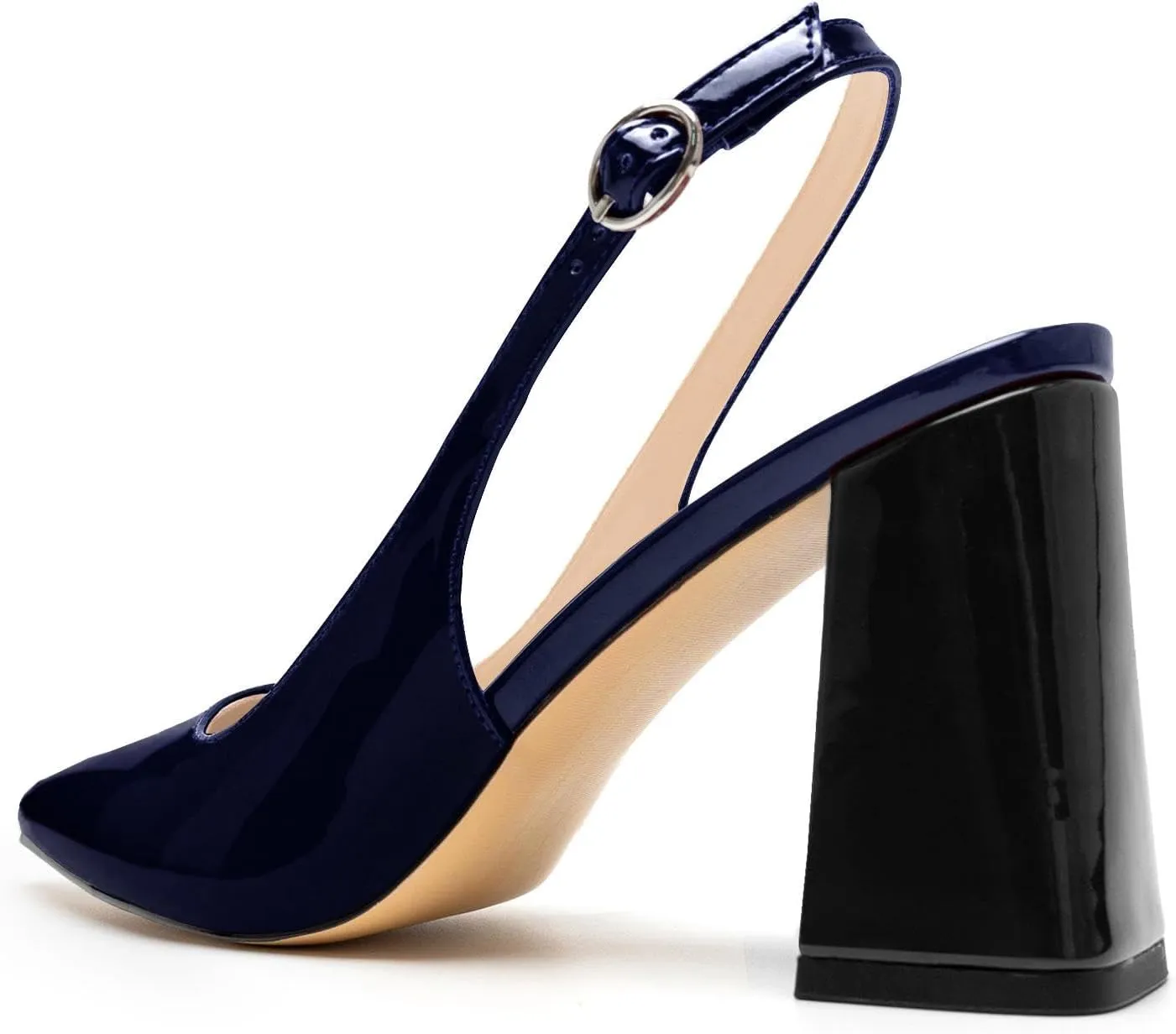 heelchic Slingback Heels for Women Block Heel Pointed Closed Toe Chunky Heel Slip on Wedding Dress Shoes Comfortable