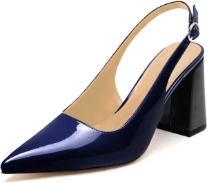 heelchic Slingback Heels for Women Block Heel Pointed Closed Toe Chunky Heel Slip on Wedding Dress Shoes Comfortable