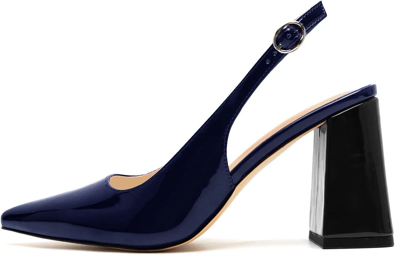 heelchic Slingback Heels for Women Block Heel Pointed Closed Toe Chunky Heel Slip on Wedding Dress Shoes Comfortable