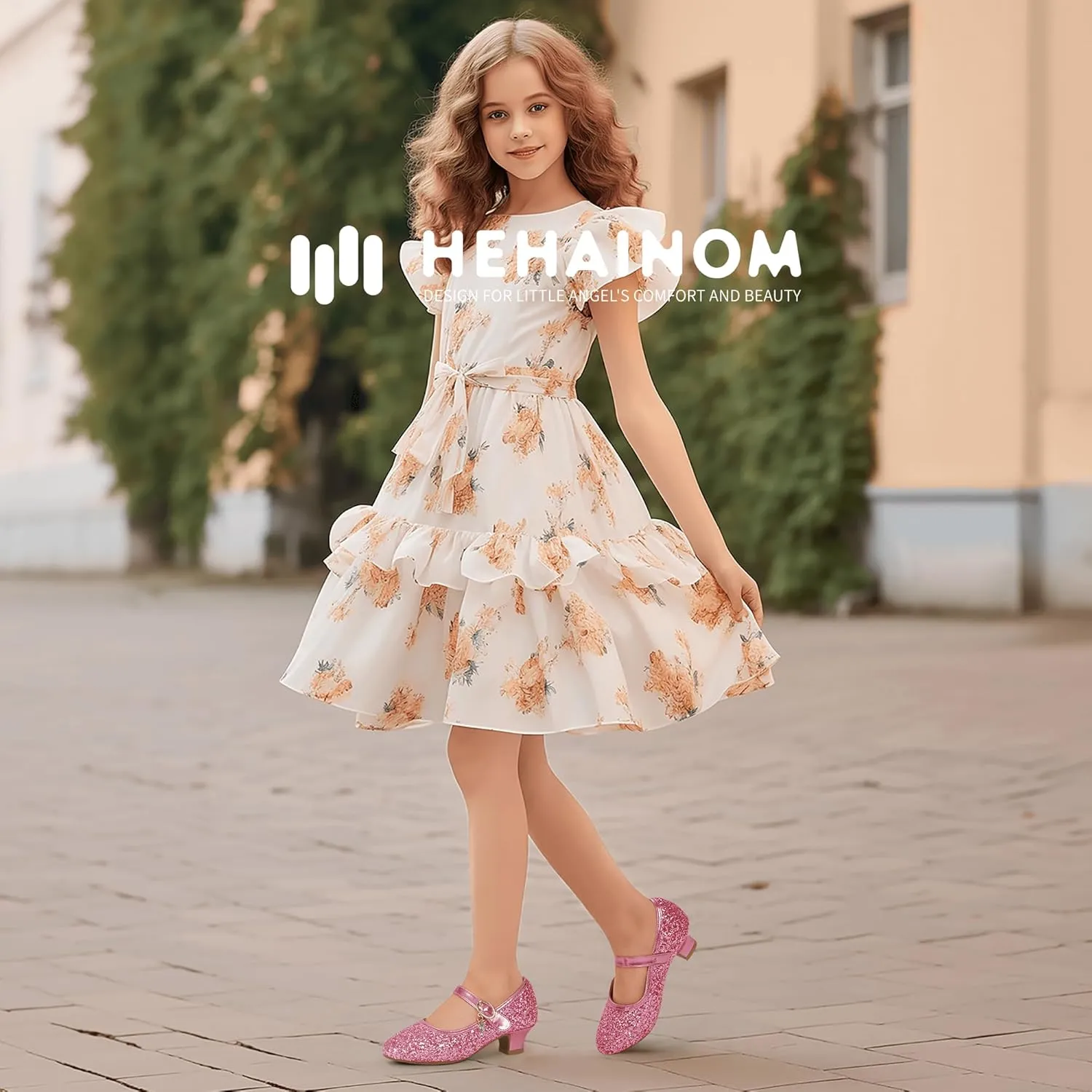 Hehainom Girls Dress Shoes Low Heels Flower Girl Mary Jane Princess School Wedding Party Toddler Little Kid Pump Shoes