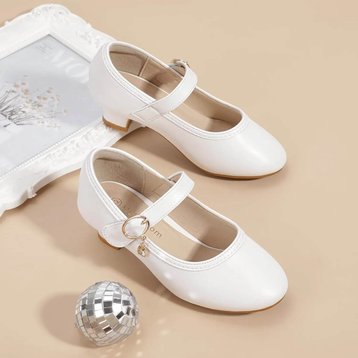 Hehainom Girls Dress Shoes Low Heels Flower Girl Mary Jane Princess School Wedding Party Toddler Little Kid Pump Shoes