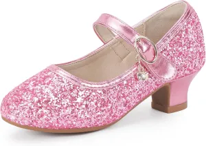 Hehainom Girls Dress Shoes Low Heels Flower Girl Mary Jane Princess School Wedding Party Toddler Little Kid Pump Shoes
