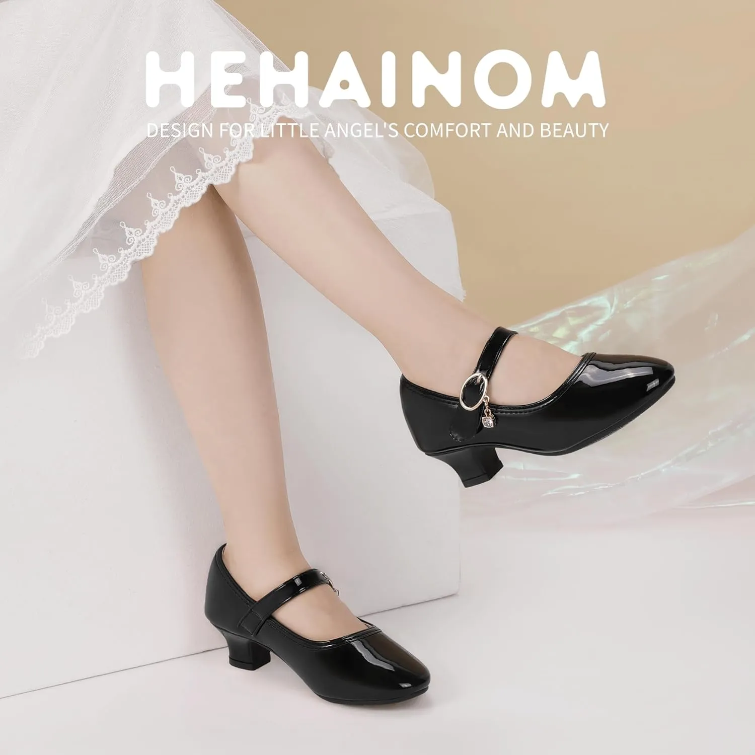 Hehainom Girls Dress Shoes Low Heels Flower Girl Mary Jane Princess School Wedding Party Toddler Little Kid Pump Shoes