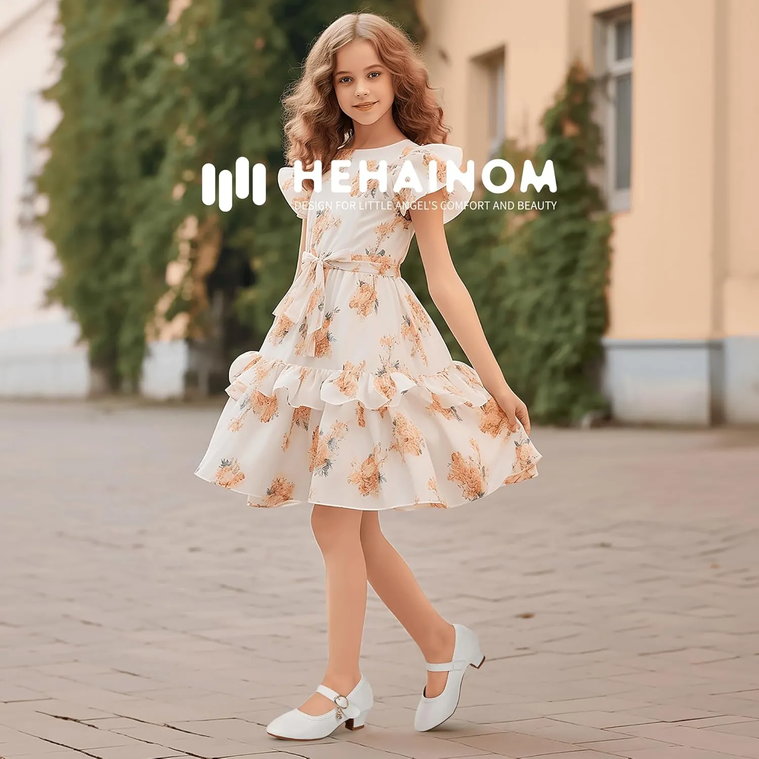Hehainom Girls Dress Shoes Low Heels Flower Girl Mary Jane Princess School Wedding Party Toddler Little Kid Pump Shoes