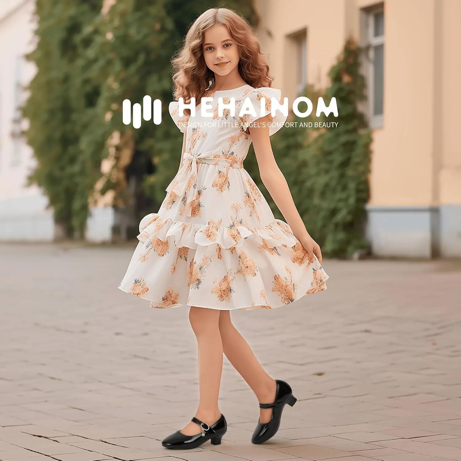 Hehainom Girls Dress Shoes Low Heels Flower Girl Mary Jane Princess School Wedding Party Toddler Little Kid Pump Shoes