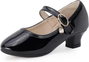 Hehainom Girls Dress Shoes Low Heels Flower Girl Mary Jane Princess School Wedding Party Toddler Little Kid Pump Shoes
