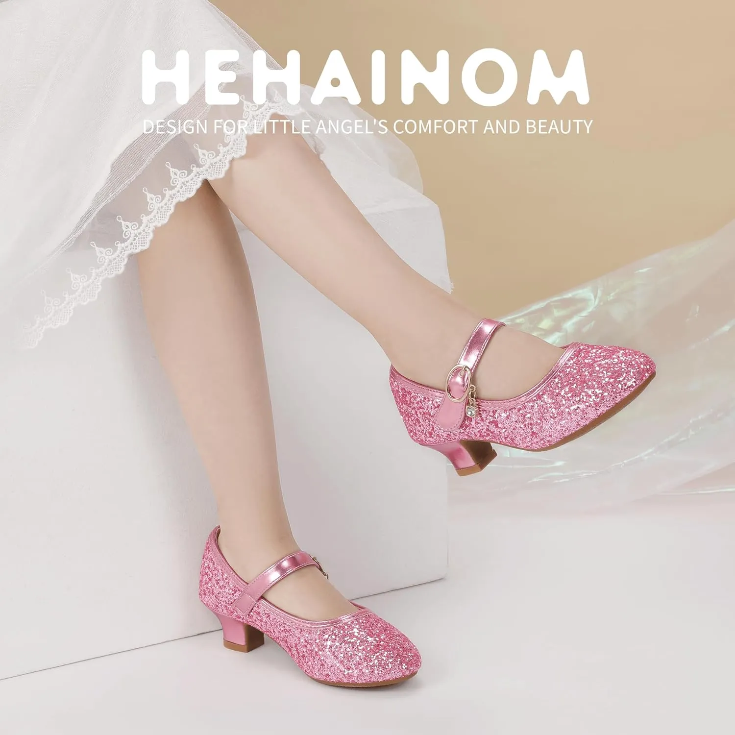 Hehainom Girls Dress Shoes Low Heels Flower Girl Mary Jane Princess School Wedding Party Toddler Little Kid Pump Shoes