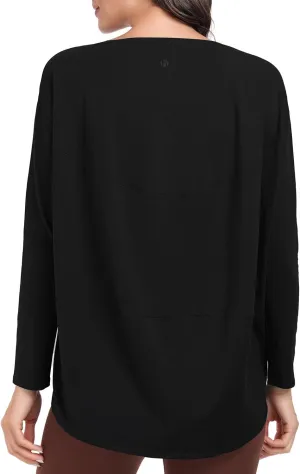 HeyNuts Women's Pima Cotton Long Sleeve Workout Shirts Boat Neck Athletic Loose Fit Soft Tops Fall Casual Shirts