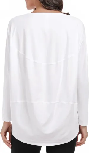 HeyNuts Women's Pima Cotton Long Sleeve Workout Shirts Boat Neck Athletic Loose Fit Soft Tops Fall Casual Shirts