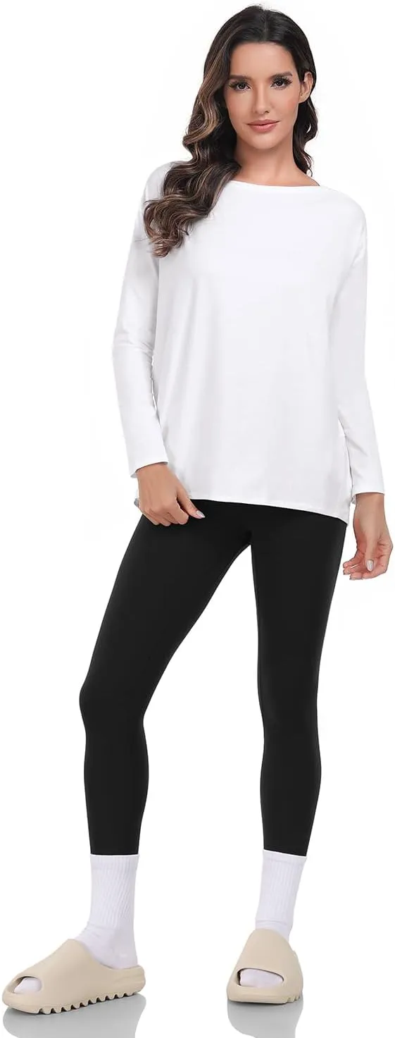 HeyNuts Women's Pima Cotton Long Sleeve Workout Shirts Boat Neck Athletic Loose Fit Soft Tops Fall Casual Shirts