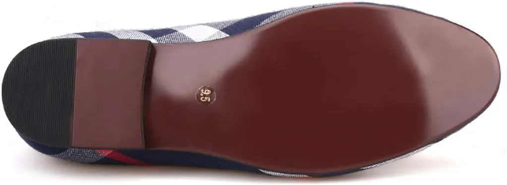 HI&HANN Plaid Canvas Loafers Men 's Casual Shoes Smoking Slipper