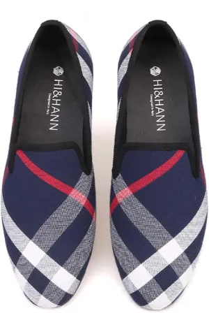 HI&HANN Plaid Canvas Loafers Men 's Casual Shoes Smoking Slipper