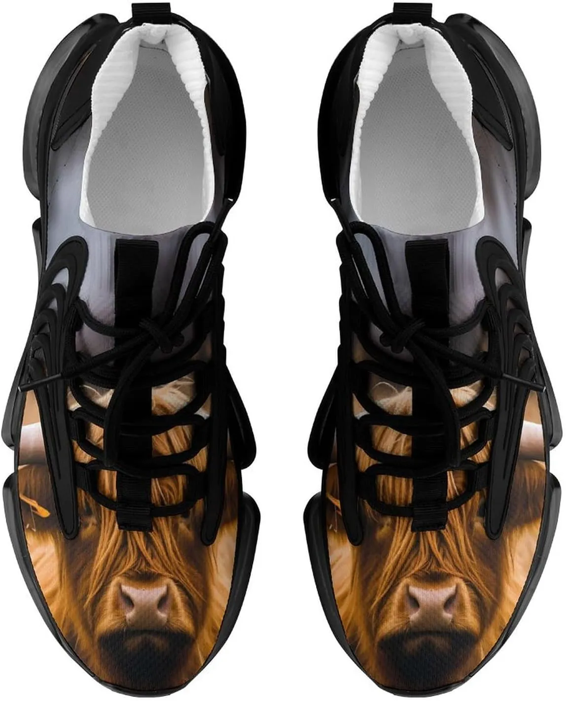 Highland Cow Grass Men's Sneakers Novelty Lightweight Running Shoe Tennis Shoes