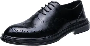 HOOENG Formal Shoes for Men Lace Up Brogue Embossed Breathable Shoes Vegan Leather Anti-Slip Low Top Non Slip Classic (Color : Black, Size : 11)