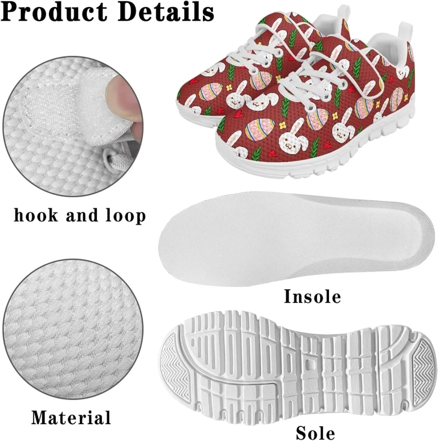 Howilath Easter Bunny Print Kids Sneakers for Boys Girls Mesh Sneakers Sports Tennis Shoes with Non-Slip Sole