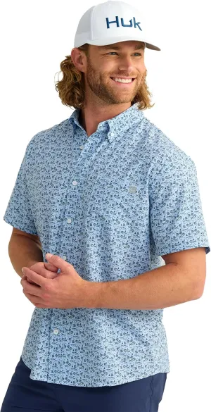 HUK Mens Kona Pattern Short Sleeve Fishing Button Down Shirt
