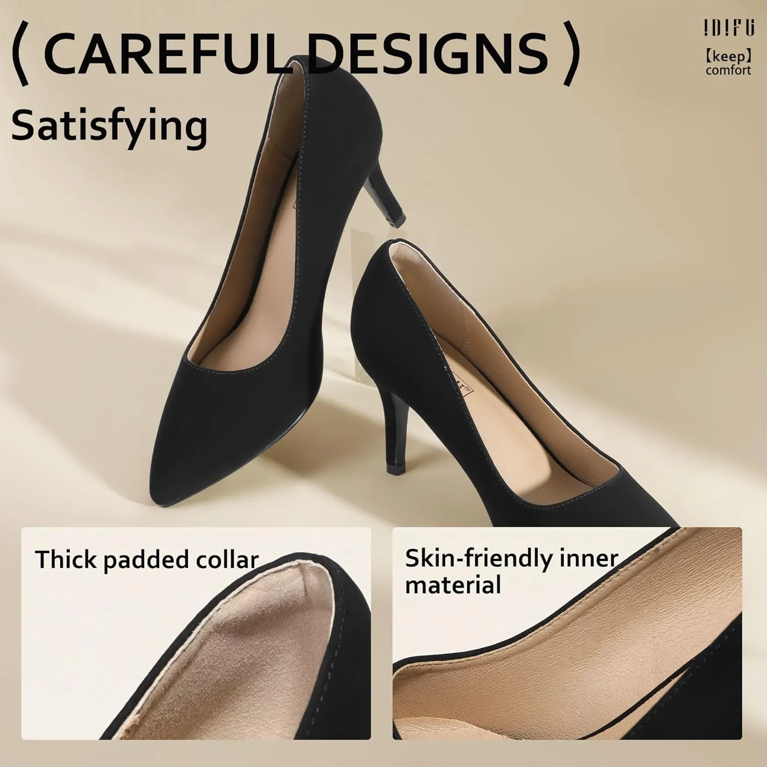 IDIFU IN3 High Heels Pumps Closed Toe Heels Women's Pumps Stiletto Pointed Toe Dress Shoes Wedding Prom Bridal Work Office Bride Bridesmaid Guest Trendy Dressy Fashion Comfortable Classic Pumps Shoes
