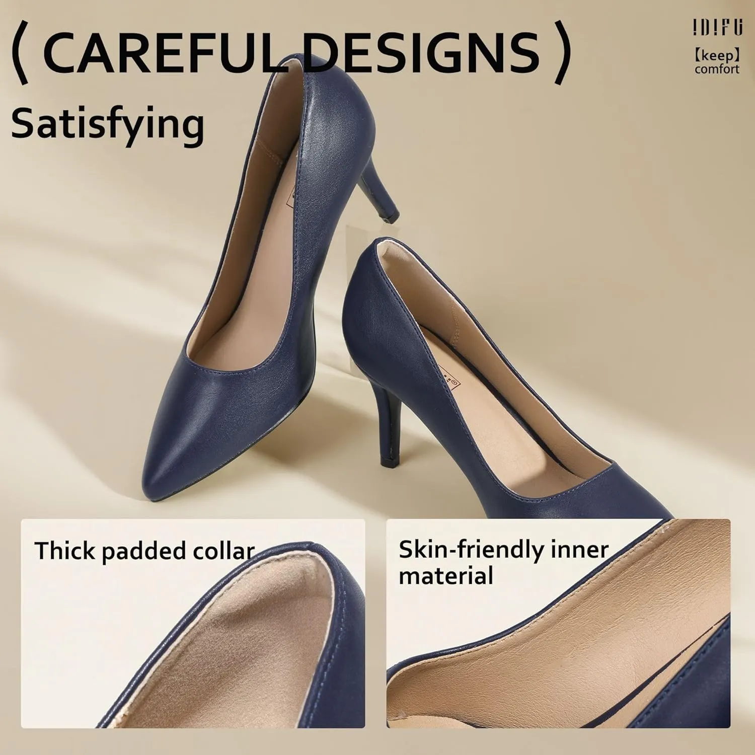 IDIFU IN3 High Heels Pumps Closed Toe Heels Women's Pumps Stiletto Pointed Toe Dress Shoes Wedding Prom Bridal Work Office Bride Bridesmaid Guest Trendy Dressy Fashion Comfortable Classic Pumps Shoes