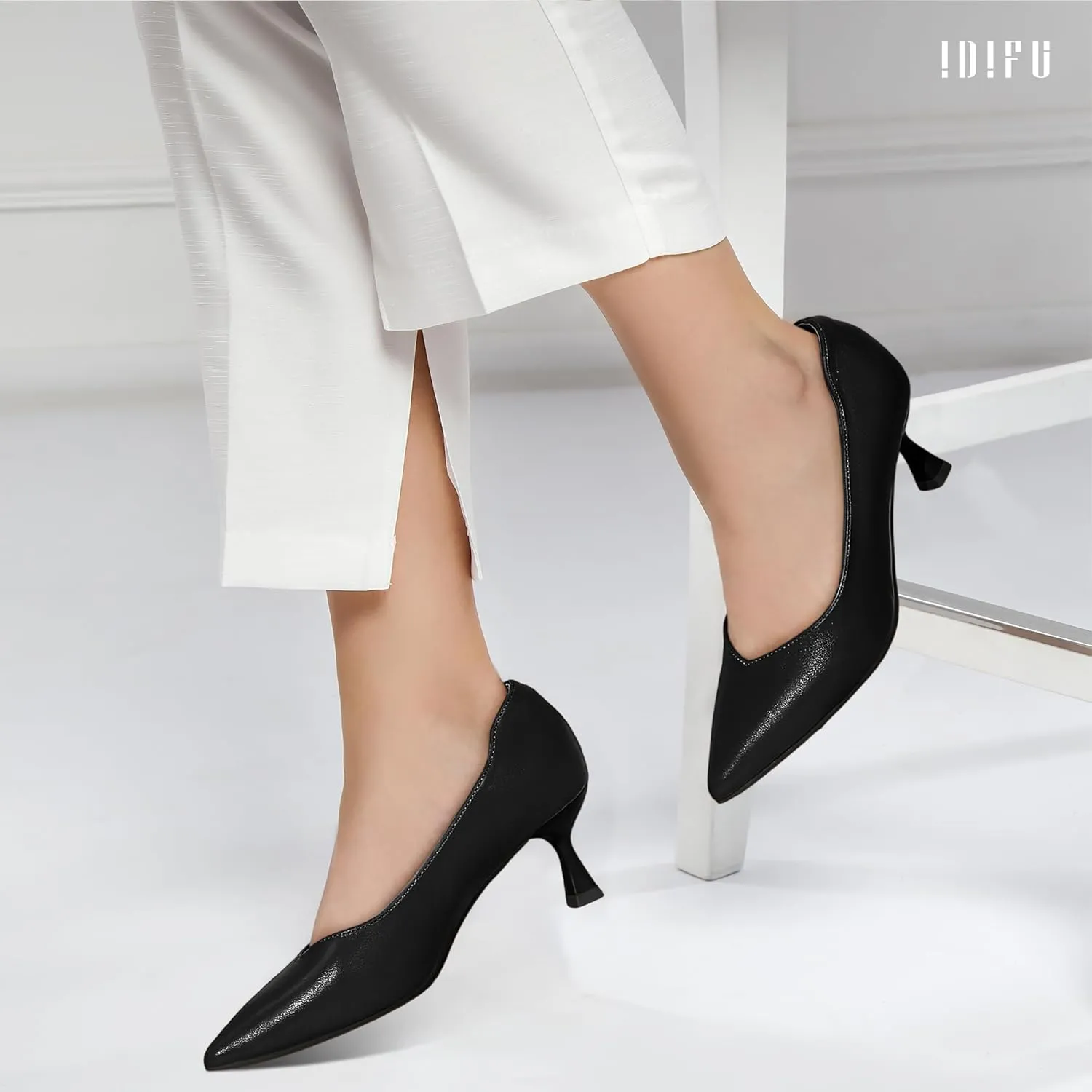 IDIFU IN3 Women's Pumps Kitten Closed Toe Heels Low Pointed Toe Heels Wedding Bridal Office Formal Work Prom Dress Shoes for Women Comfortable Dressy Trendy Cute Pumps Shoes