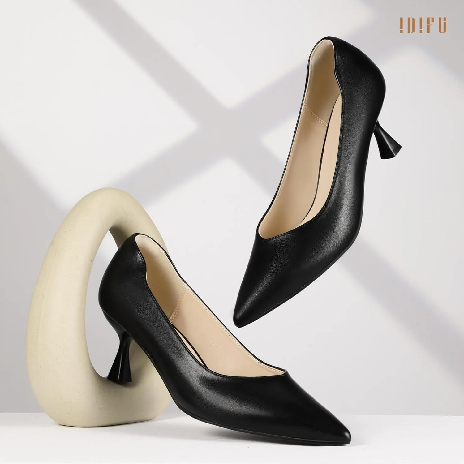 IDIFU IN3 Women's Pumps Kitten Closed Toe Heels Low Pointed Toe Heels Wedding Bridal Office Formal Work Prom Dress Shoes for Women Comfortable Dressy Trendy Cute Pumps Shoes