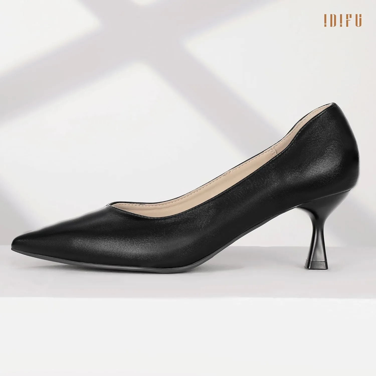 IDIFU IN3 Women's Pumps Kitten Closed Toe Heels Low Pointed Toe Heels Wedding Bridal Office Formal Work Prom Dress Shoes for Women Comfortable Dressy Trendy Cute Pumps Shoes
