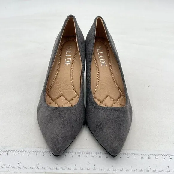 ILLUDE Grey Classic Pointed Toe Pumps – Comfortable Low Stiletto Heel Pump Shoes