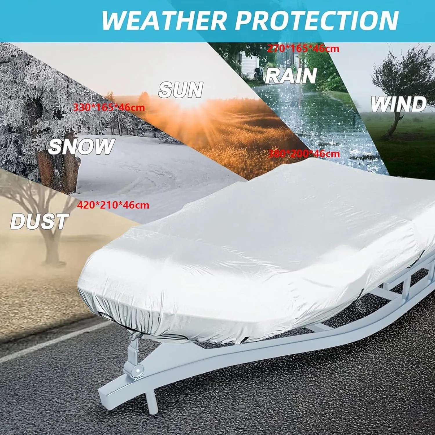 Inflatable Boat Cover 7 Sizes Boat Tarp Waterproof Anti-UV Dinghy Cover for Inflatable Boat and Dinghy,330 * 165 * 46cm