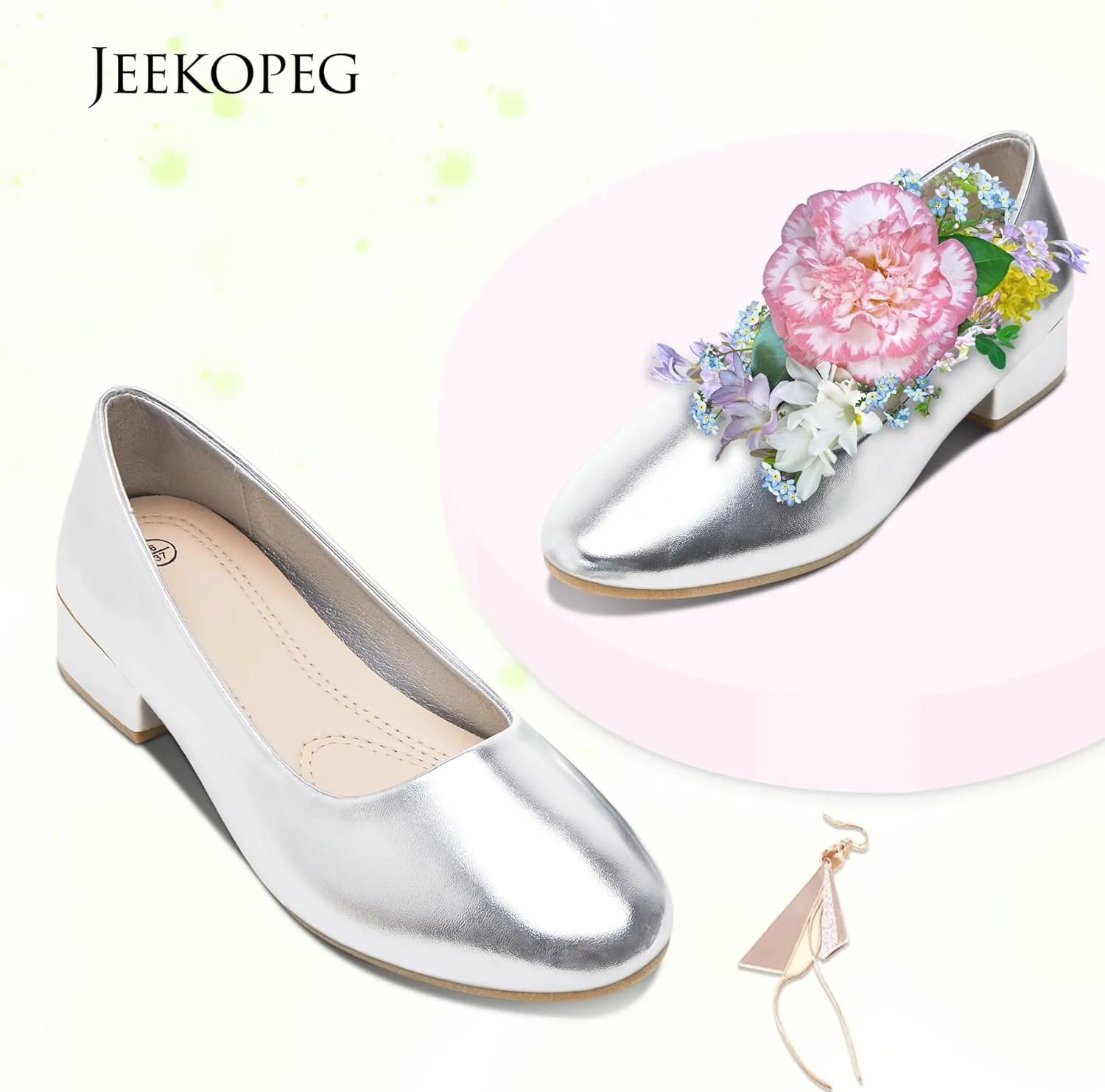 Jeekopeg Low Chunky Pumps Women's Round Toe Heels PU Leather Chunky Pump Shoes Classic Closed Toe Pumps Low Heel Dress Shoes for Women