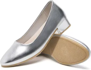 Jeekopeg Low Chunky Pumps Women's Round Toe Heels PU Leather Chunky Pump Shoes Classic Closed Toe Pumps Low Heel Dress Shoes for Women