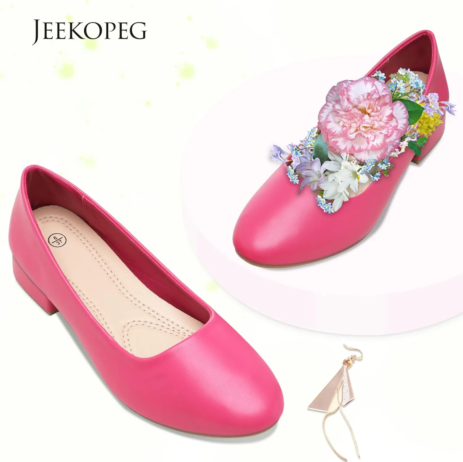 Jeekopeg Low Chunky Pumps Women's Round Toe Heels PU Leather Chunky Pump Shoes Classic Closed Toe Pumps Low Heel Dress Shoes for Women