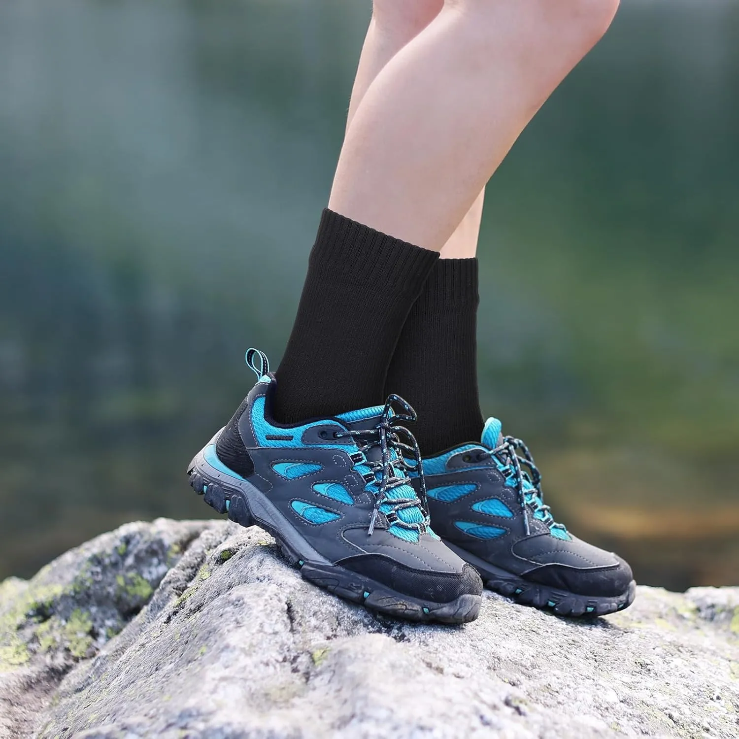 Jeyiour 2 Pairs Waterproof Socks Unisex Waterproof Breathable Outdoor Skiing Hiking Wading Fishing Socks for Men Women