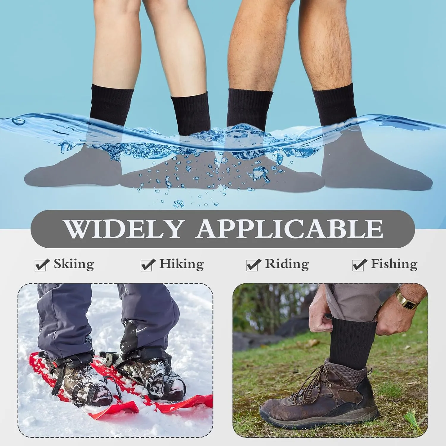 Jeyiour 2 Pairs Waterproof Socks Unisex Waterproof Breathable Outdoor Skiing Hiking Wading Fishing Socks for Men Women