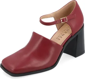 Journee Collection Womens Bobby Adjustable Faux Leather Block Heels