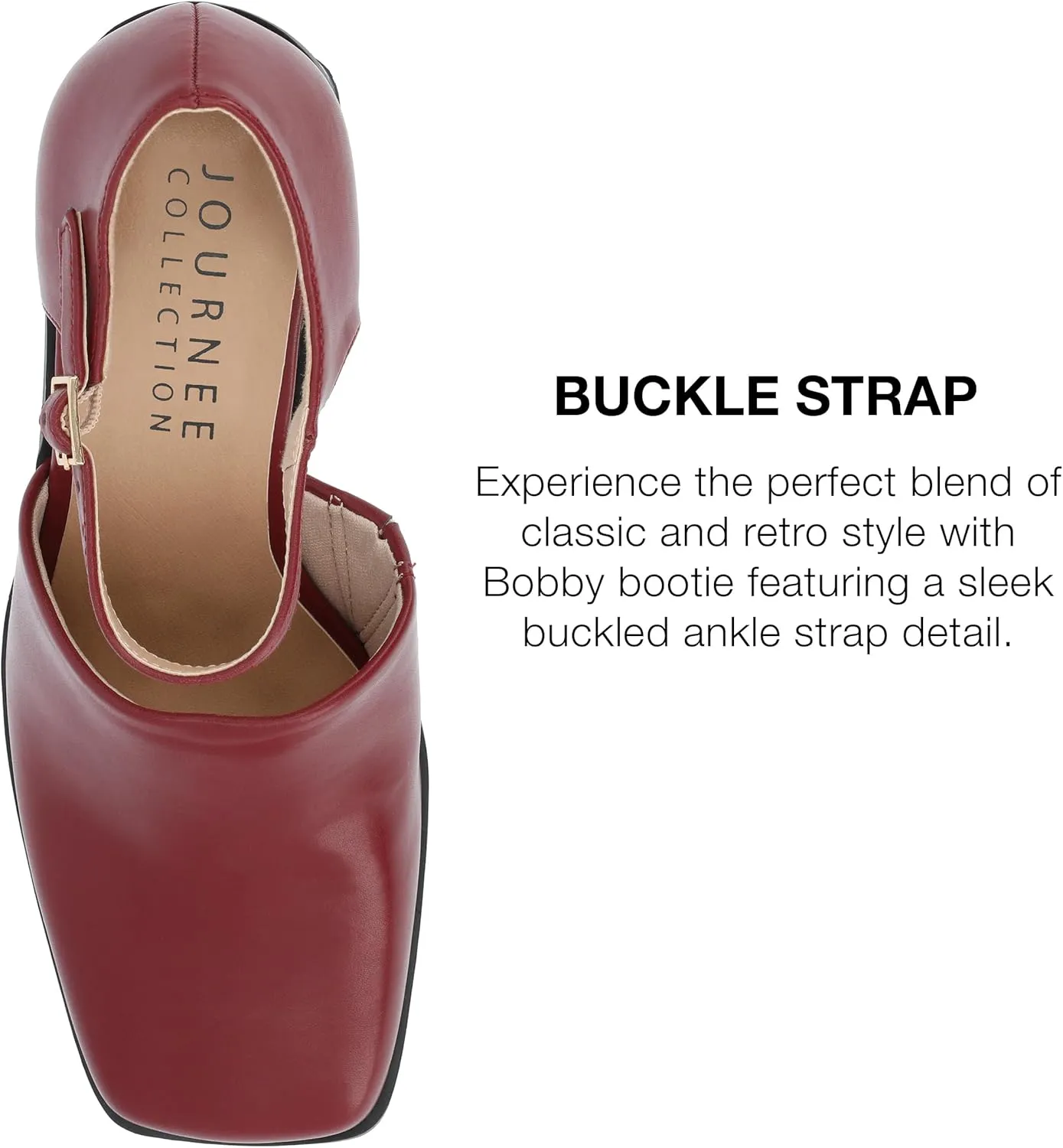 Journee Collection Womens Bobby Adjustable Faux Leather Block Heels