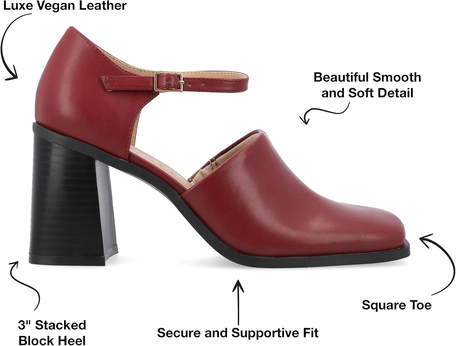 Journee Collection Womens Bobby Adjustable Faux Leather Block Heels