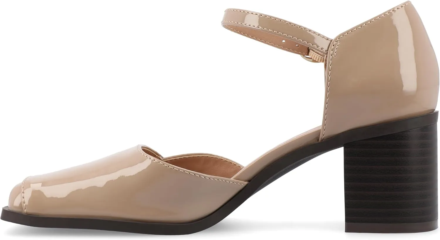 Journee Collection Womens Buckle Strap Open Square Toe Chunky Stacked Block Heel Evangeline Comfort Foam Pumps