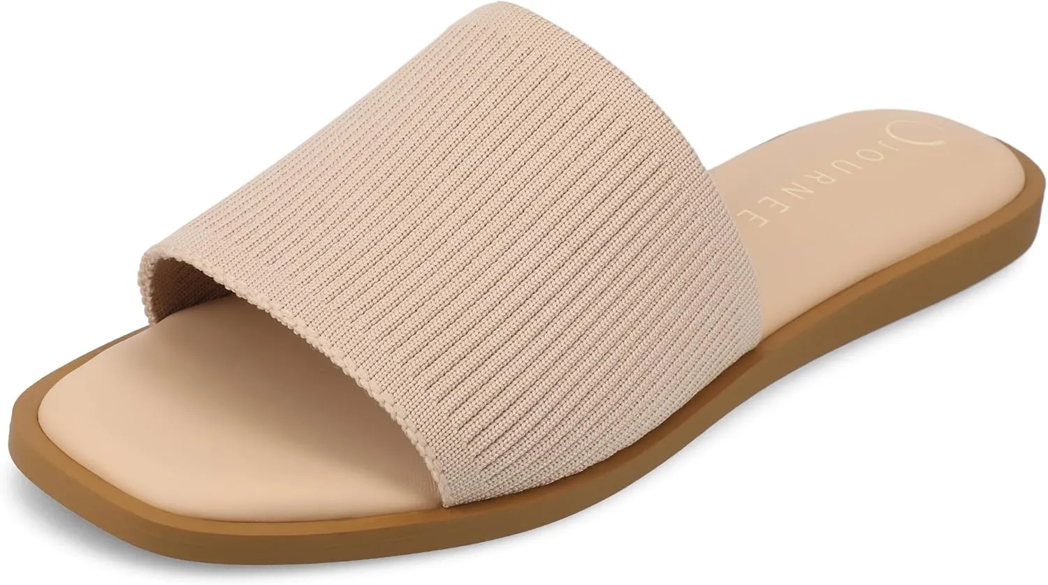 Journee Womens Linen Knit Flexible One Band Slip On Slide Open Square Toe Prisilla Tru Comfort Foam Sandals Blush 7.5 Medium WOMENS US