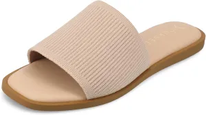 Journee Womens Linen Knit Flexible One Band Slip On Slide Open Square Toe Prisilla Tru Comfort Foam Sandals Blush 7.5 Medium WOMENS US