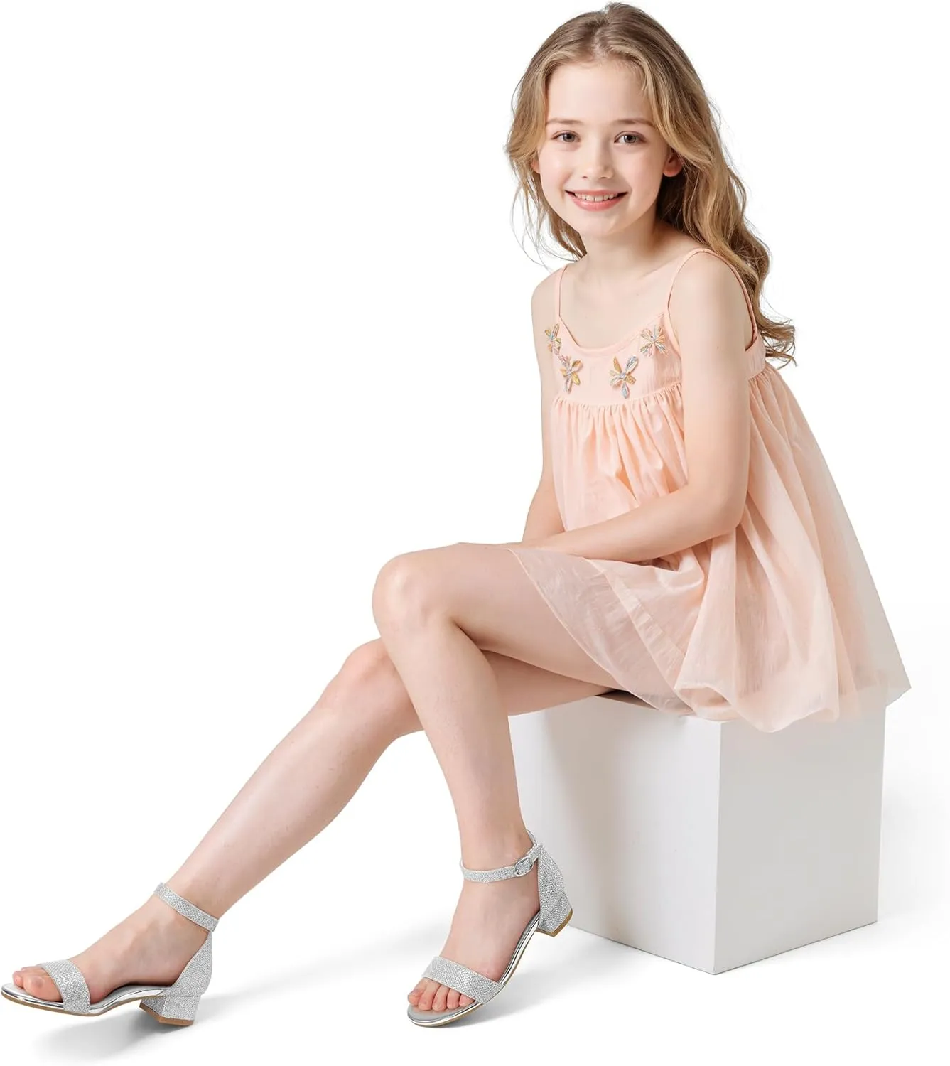 K KomForme Girls Sandals Low Heels Dress Pump Ankle Strap Open Toe Wedding Party Shoes(Toddler/Little Kids/Big Kids)