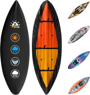 Kayak Cover 10.5 FT - 600D Heavy Duty & Waterproof Canoe Cover for Outdoor Storage, Fade-Resistant Accessory for Paddle Board, SUP, and Boat (Fit 10ft - 10.5ft)