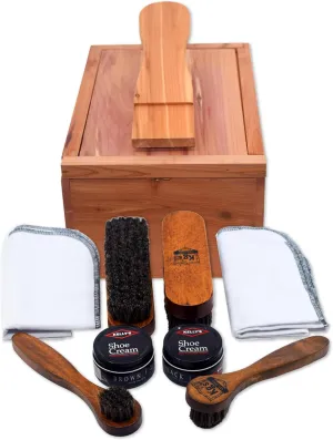 Kg's Deluxe Shoe Shine Kit – Professional Shoe Care Kit Includes Brown & Black Shoe Polish, Horsehair Shoe Shine Brush (2), Shoe Shine Cloth (2), Horsehair Polish Applicator (2), & Shoe Valet Box