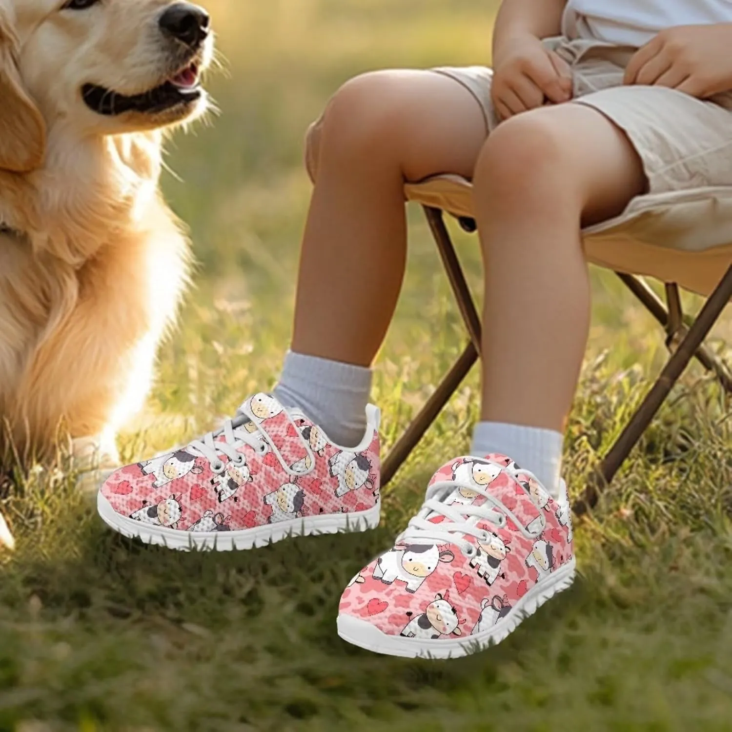 Kids Sneakers Cute Animals Print Sports Shoes for Girls Athletic Shoes Mesh Walking Shoes Non Slip Tennis Pop Shoes Single Buckle Sneakers