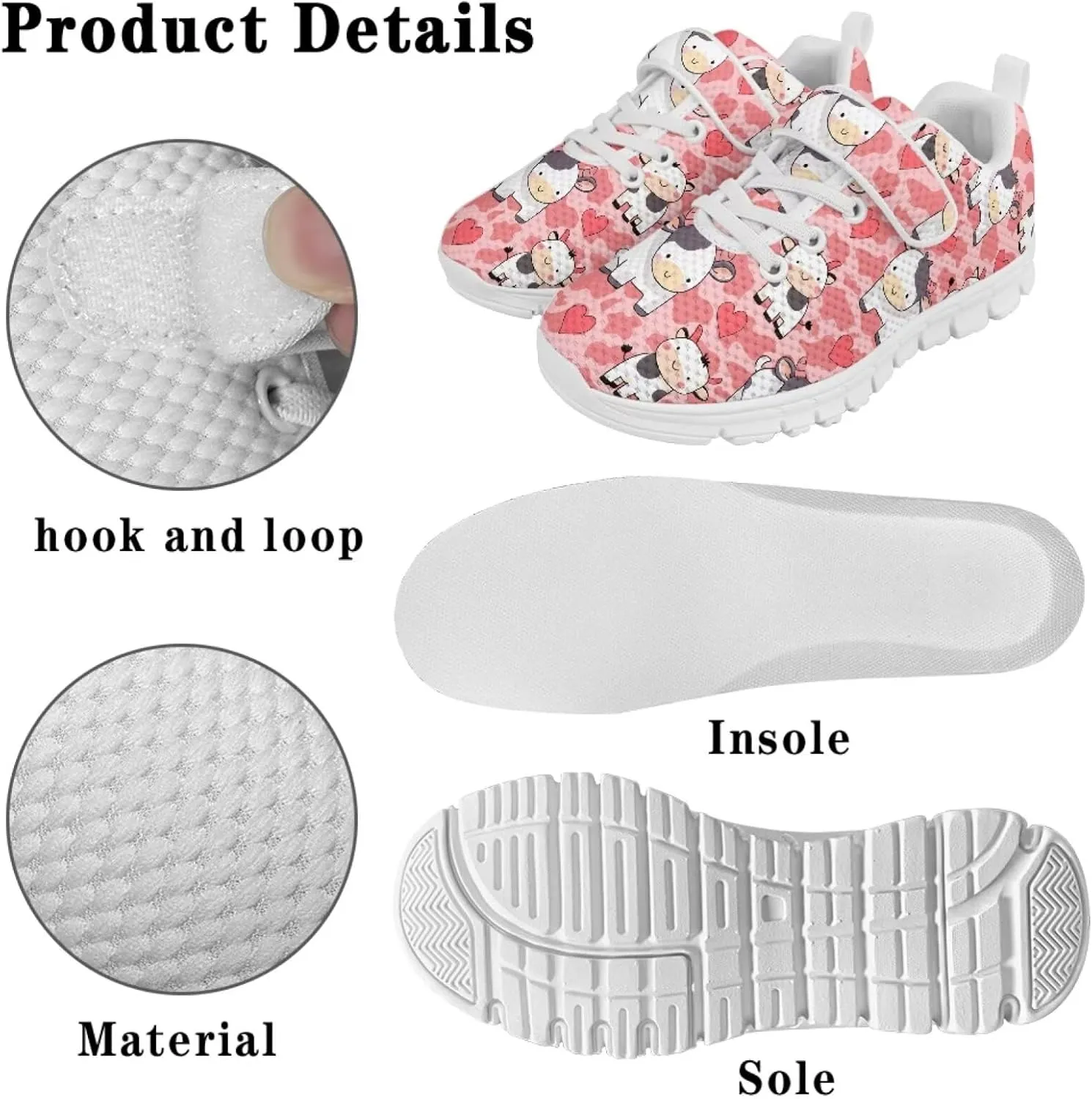 Kids Sneakers Cute Animals Print Sports Shoes for Girls Athletic Shoes Mesh Walking Shoes Non Slip Tennis Pop Shoes Single Buckle Sneakers